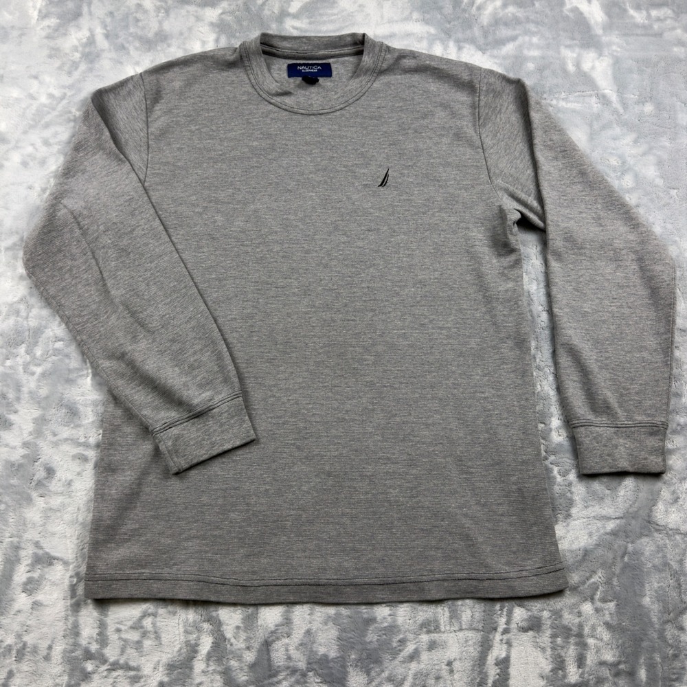 Nautica Sleepwear Mens Large Grey Long Sleeve Crew Neck Shirt Logo Loungewear